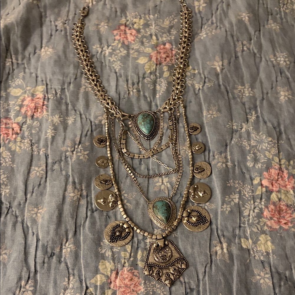 Chico's Silver and Turquoise Statement Necklace